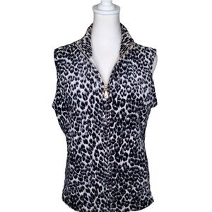 Charter Club Women's Leopard Print Vest, Quilted, Black White Gray, Sz M